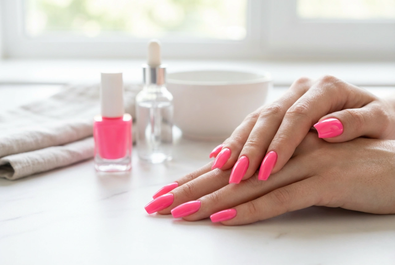 Neonroze nagels: voorbereiding, lakken en beschermen