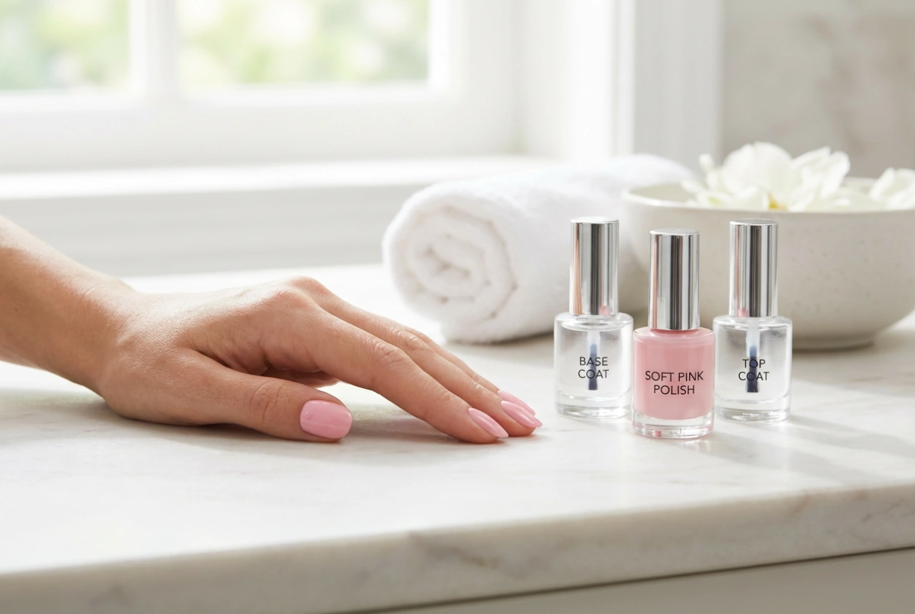 Roze hybride nagels stap voor stap: basis, kleur, topcoat