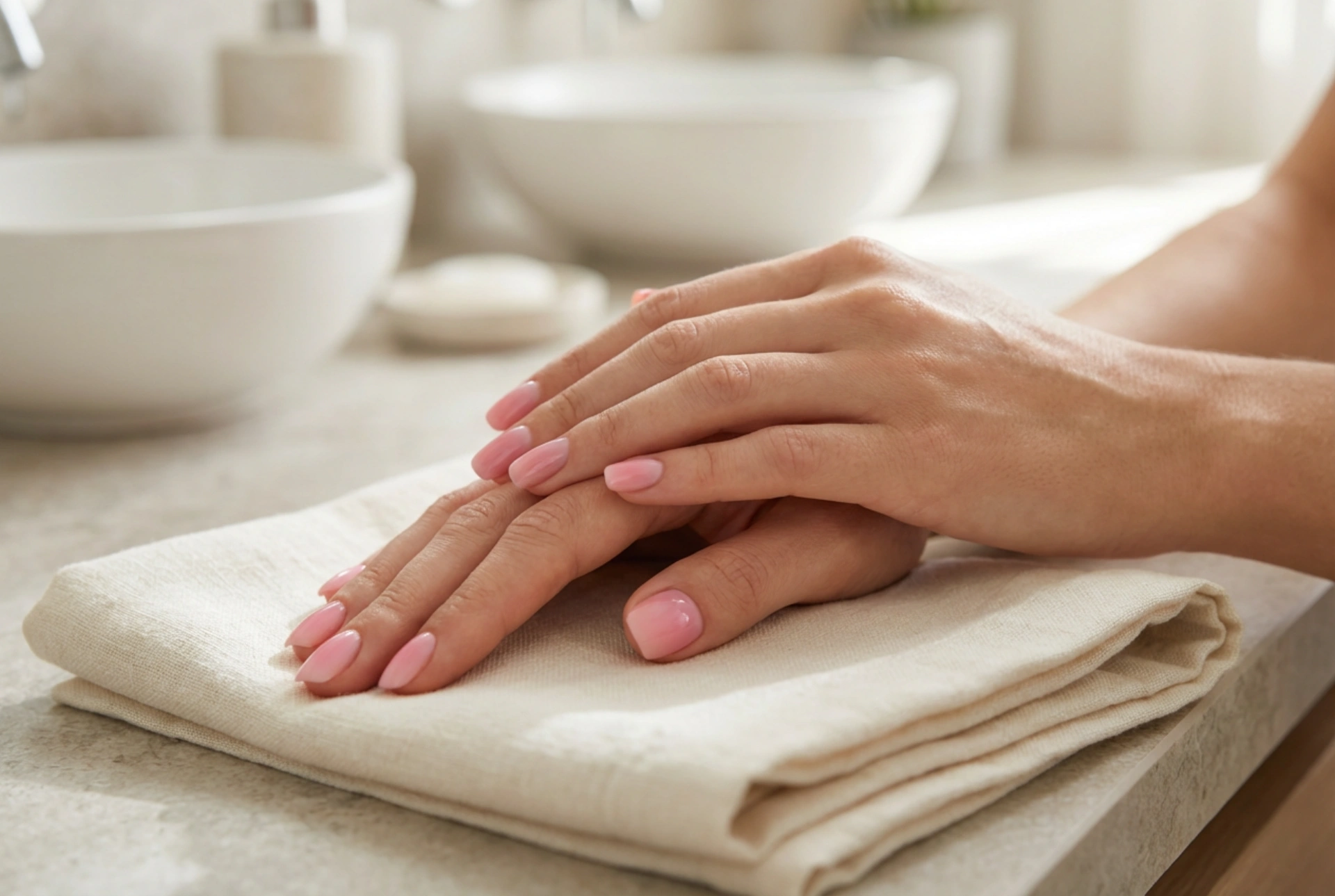 Roze gelnagels: opbouw van de nagelplaat, kleurschakering en topcoat