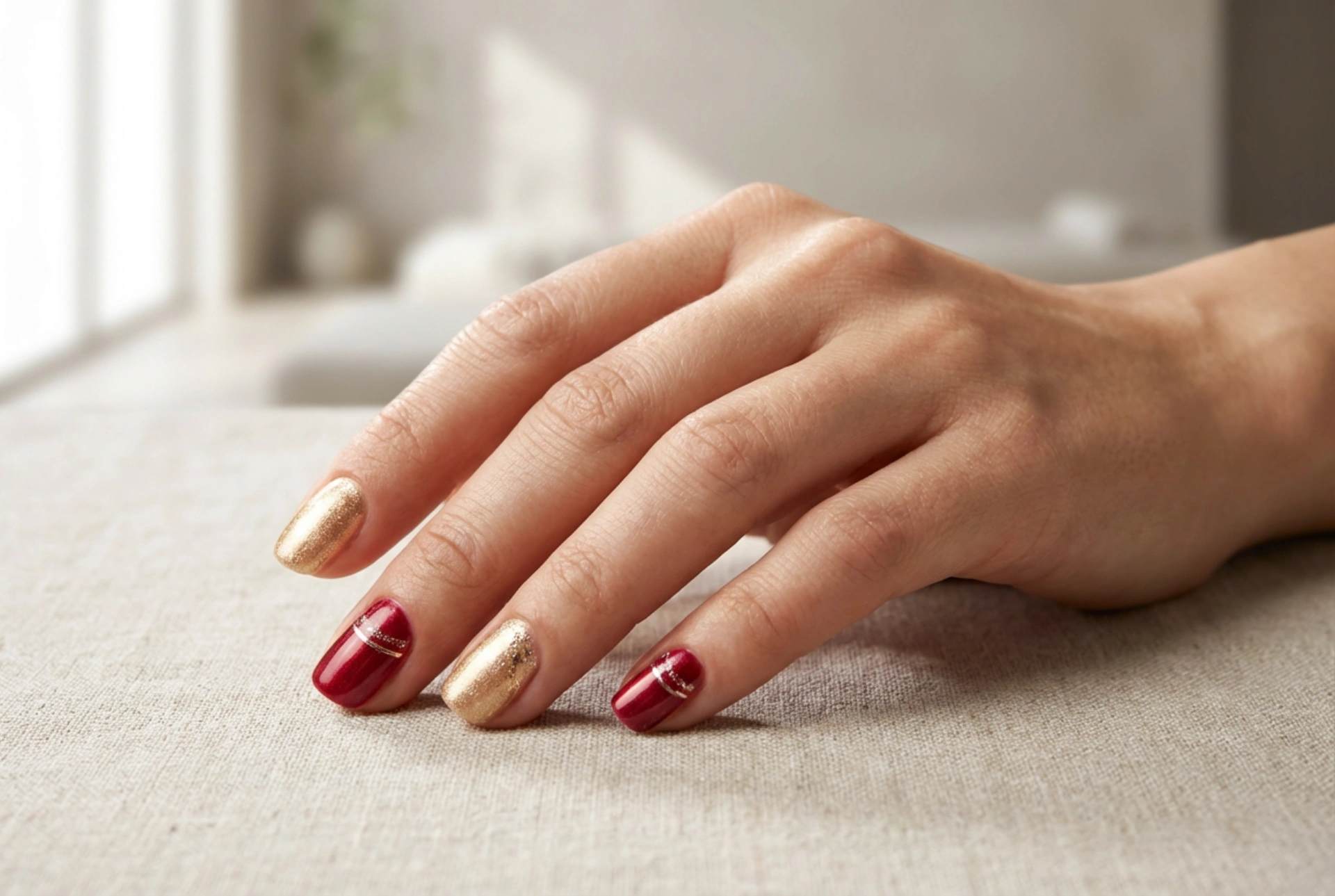 Goud-rode nagels: hoe kleuren, versieringen en afwerkingen te combineren
