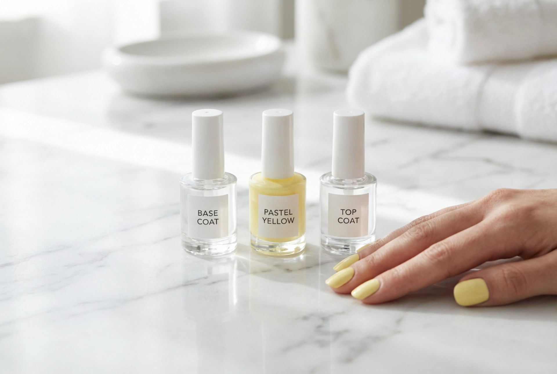 Pastelgele Nagels Zonder Strepen: Basis, Laagjes en Topcoat