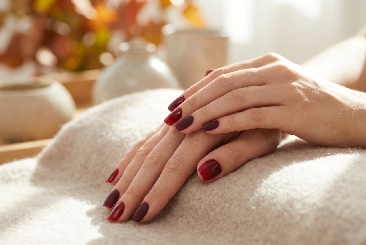 Bordeaux ombre nagels: herfstcombinaties en mat/glanzende afwerkingen