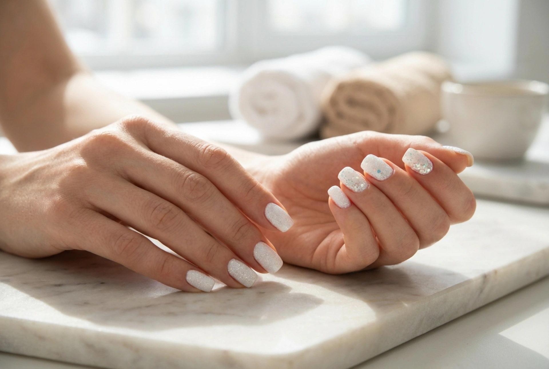 Witte glitternagels: van subtiele glans tot opvallende glitter