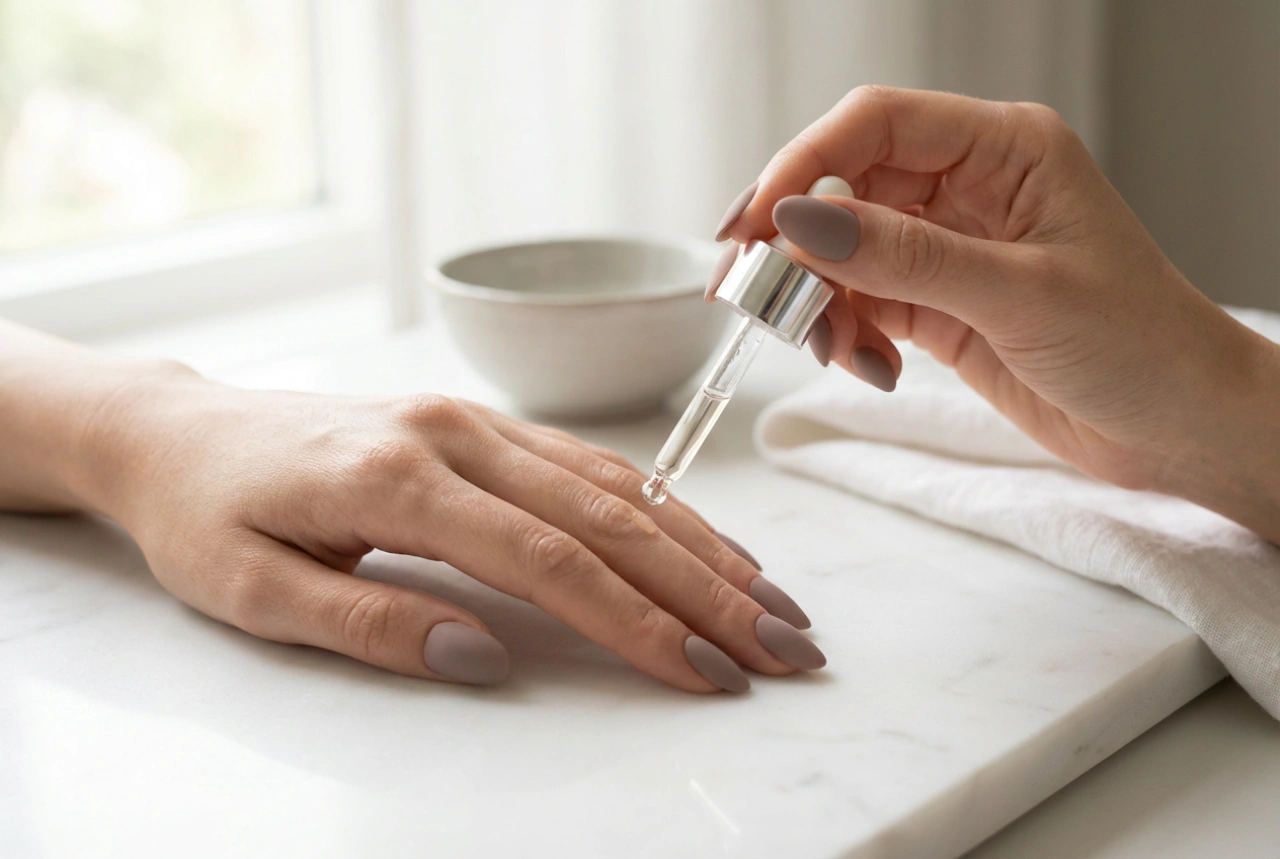 Matte hybride nagels stap voor stap: matte topcoat, uitharding en verzorging