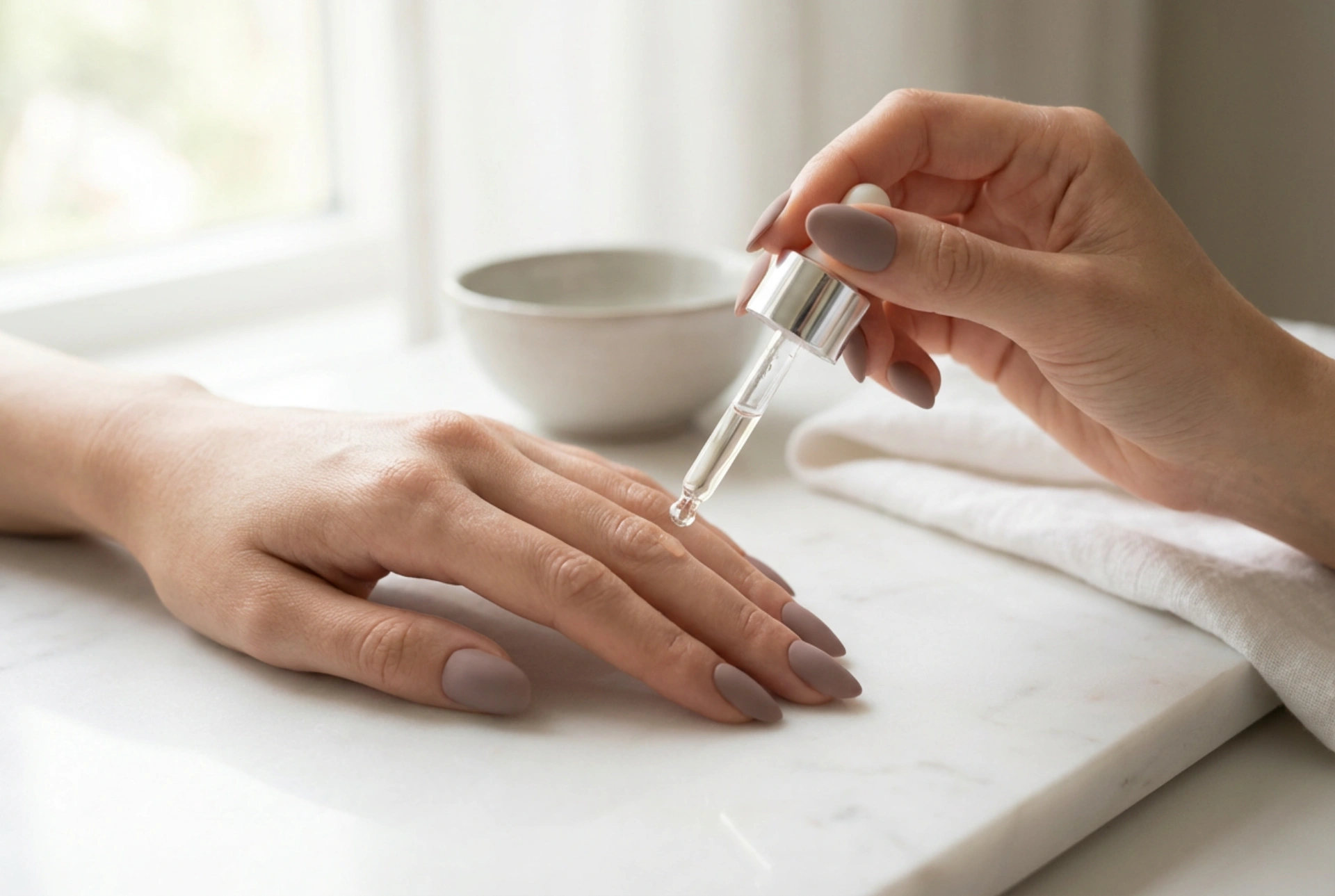 Matte hybride nagels stap voor stap: matte topcoat, uitharding en verzorging