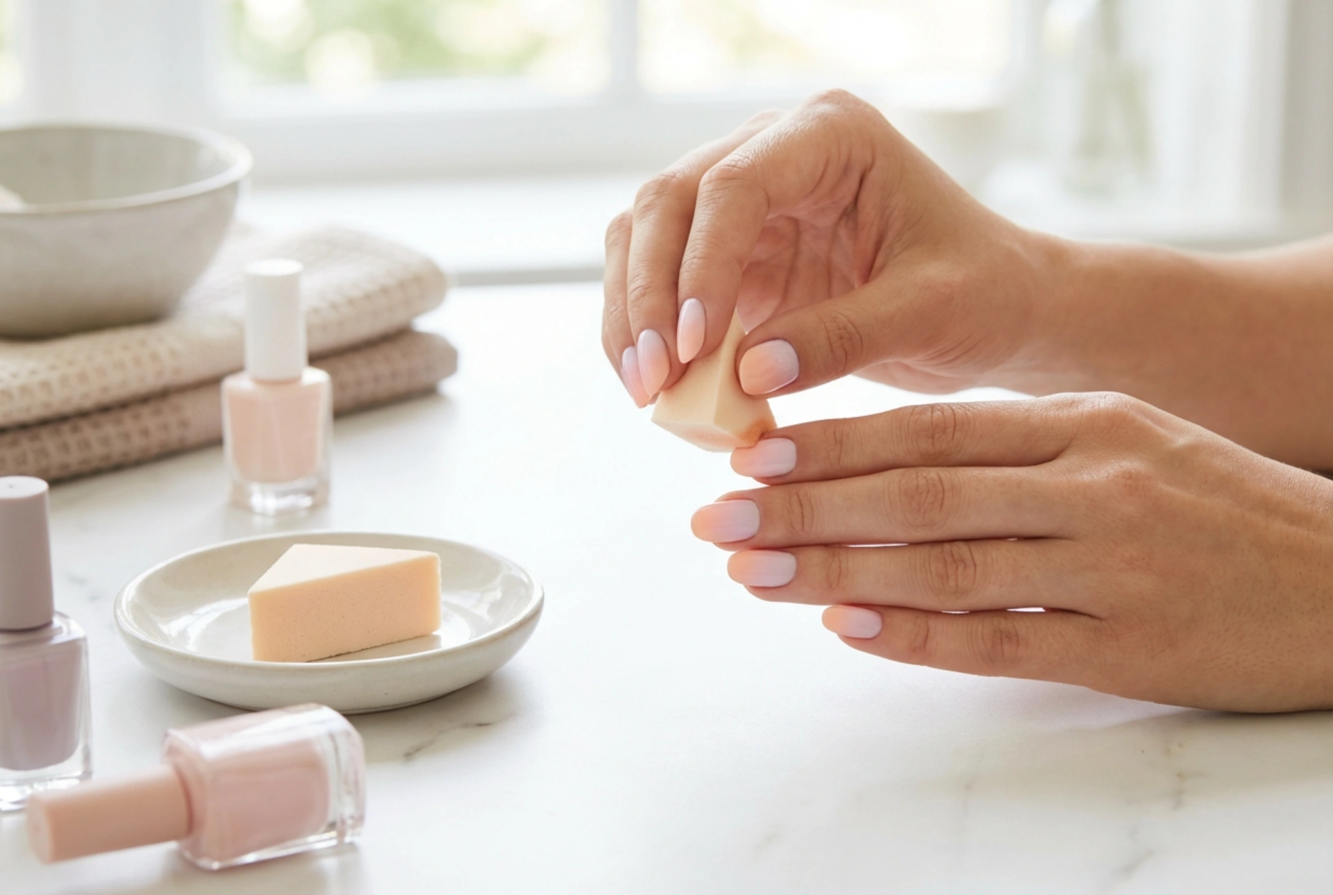 De eenvoudigste ombre nagels voor beginners: een snelle methode met een sponsje
