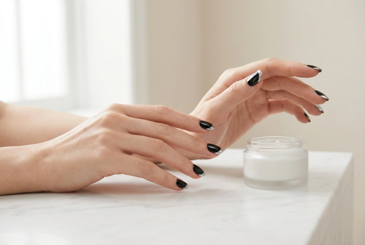 Zwarte nagels met zilver: drie manieren voor een metallic accent