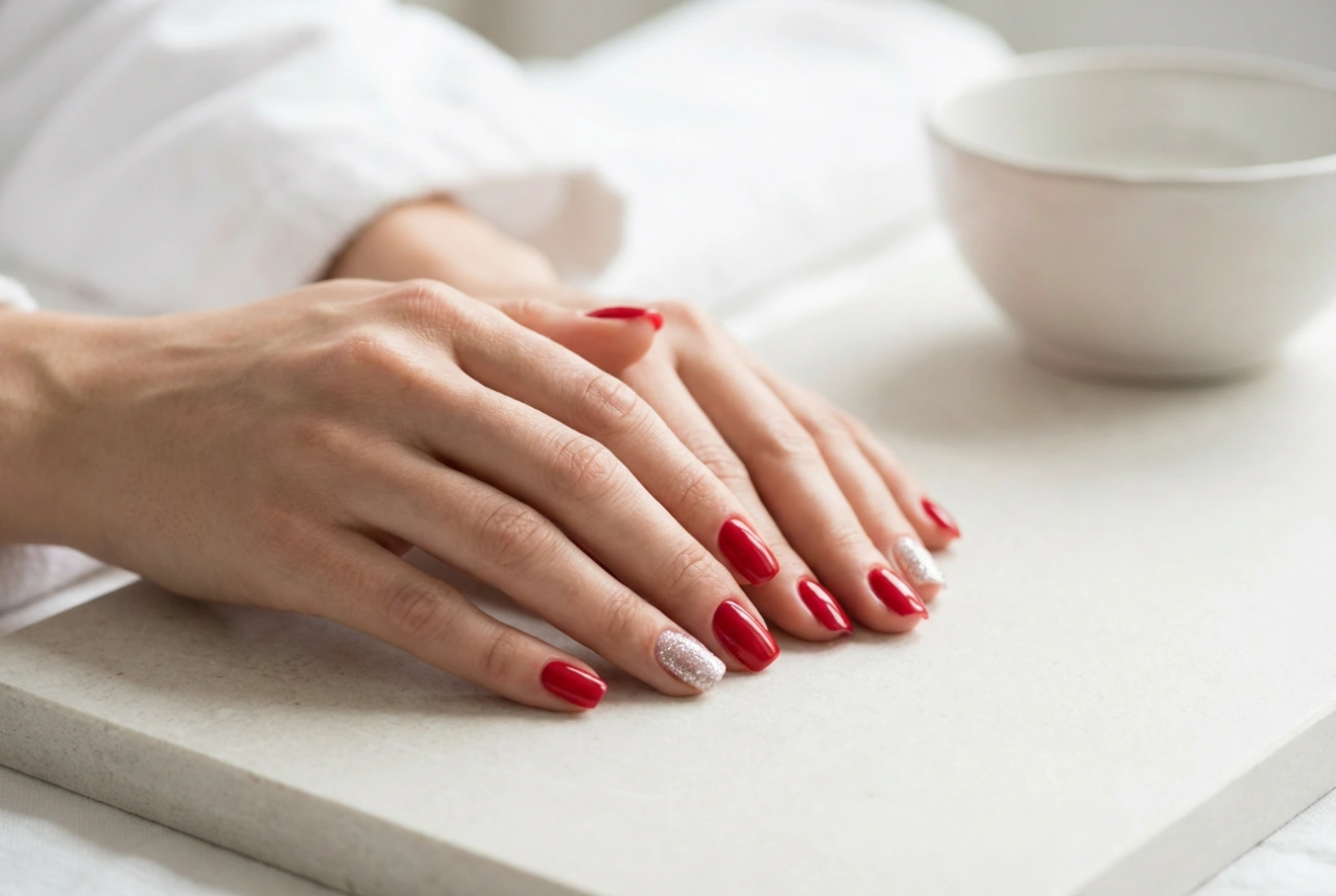 Rode nagels met zilveren glitter: applicatietechnieken en fixatie