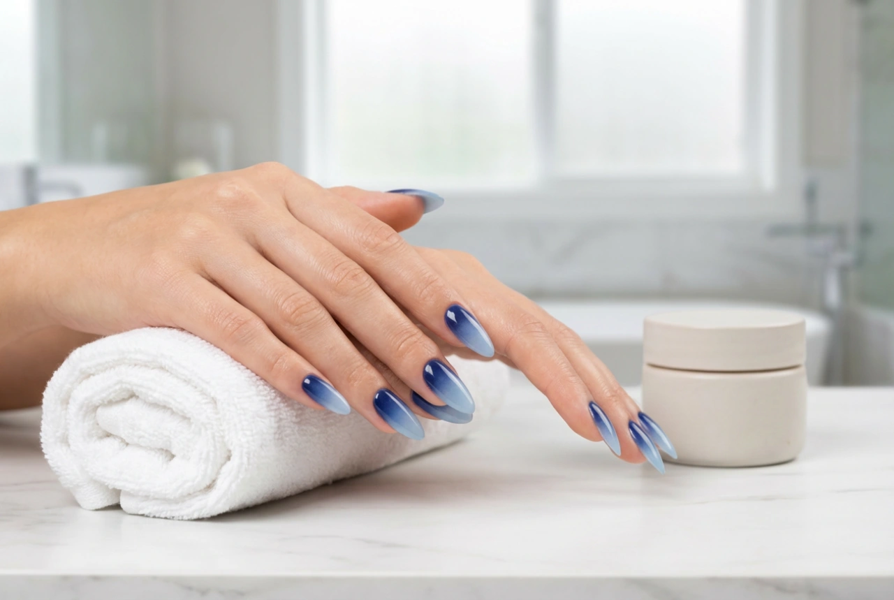 Donkerblauwe Ombre Nagels: Een Avondlijke Gradiënt in Koele Tinten