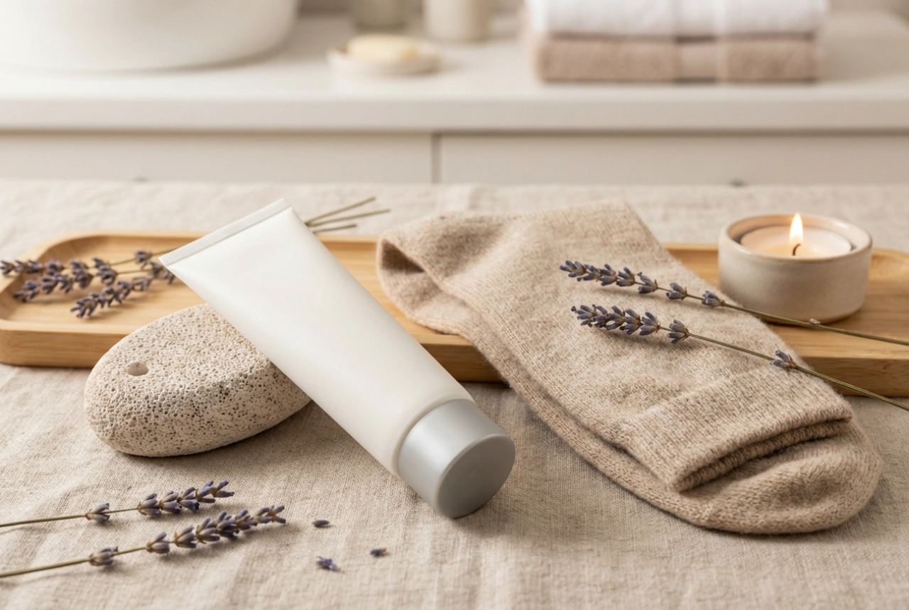Crème voor gebarsten hielen: avondroutine, occlusie en milde exfoliatie