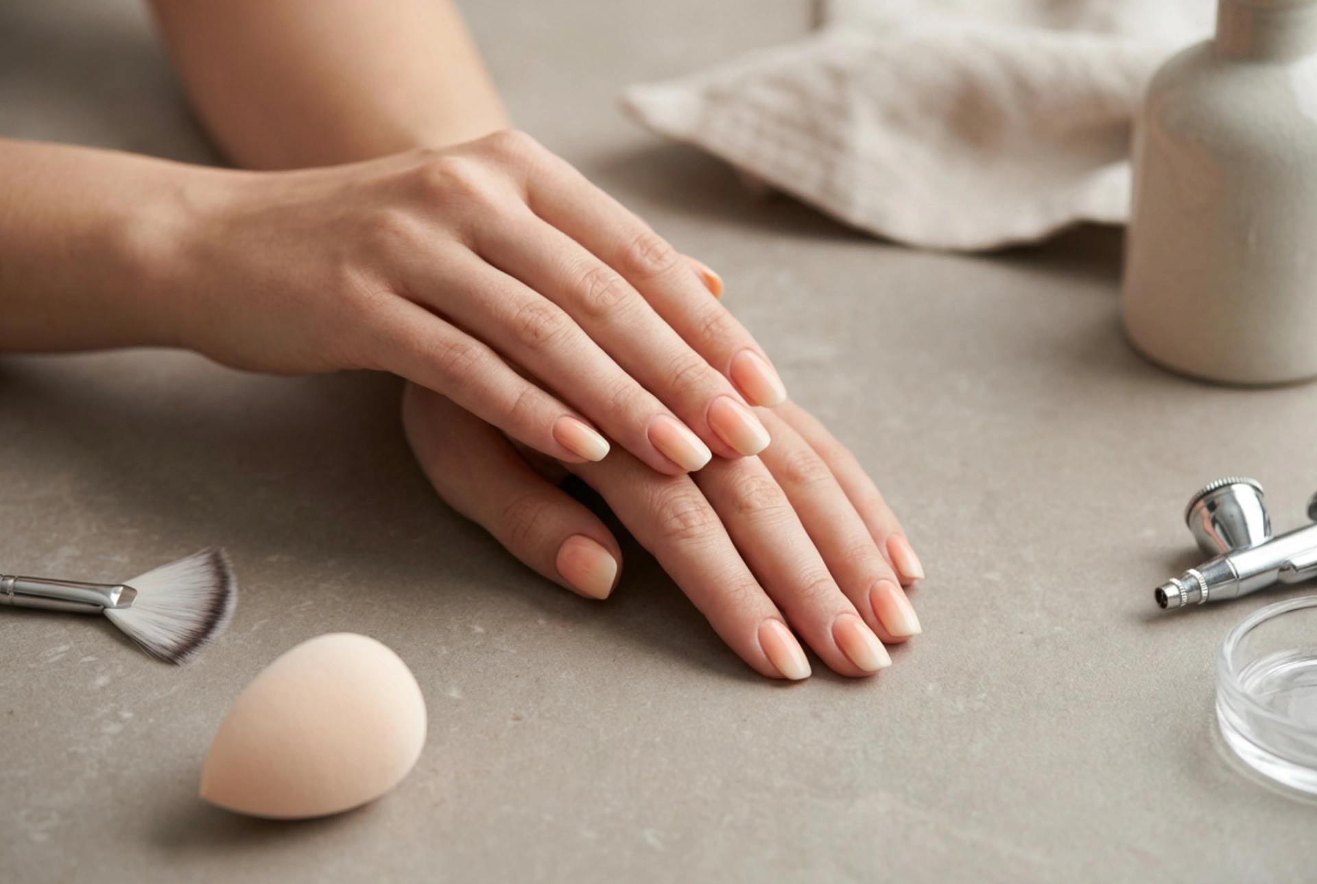 Ombre hybride nagels: sponsje, airbrush en waaierpenseel