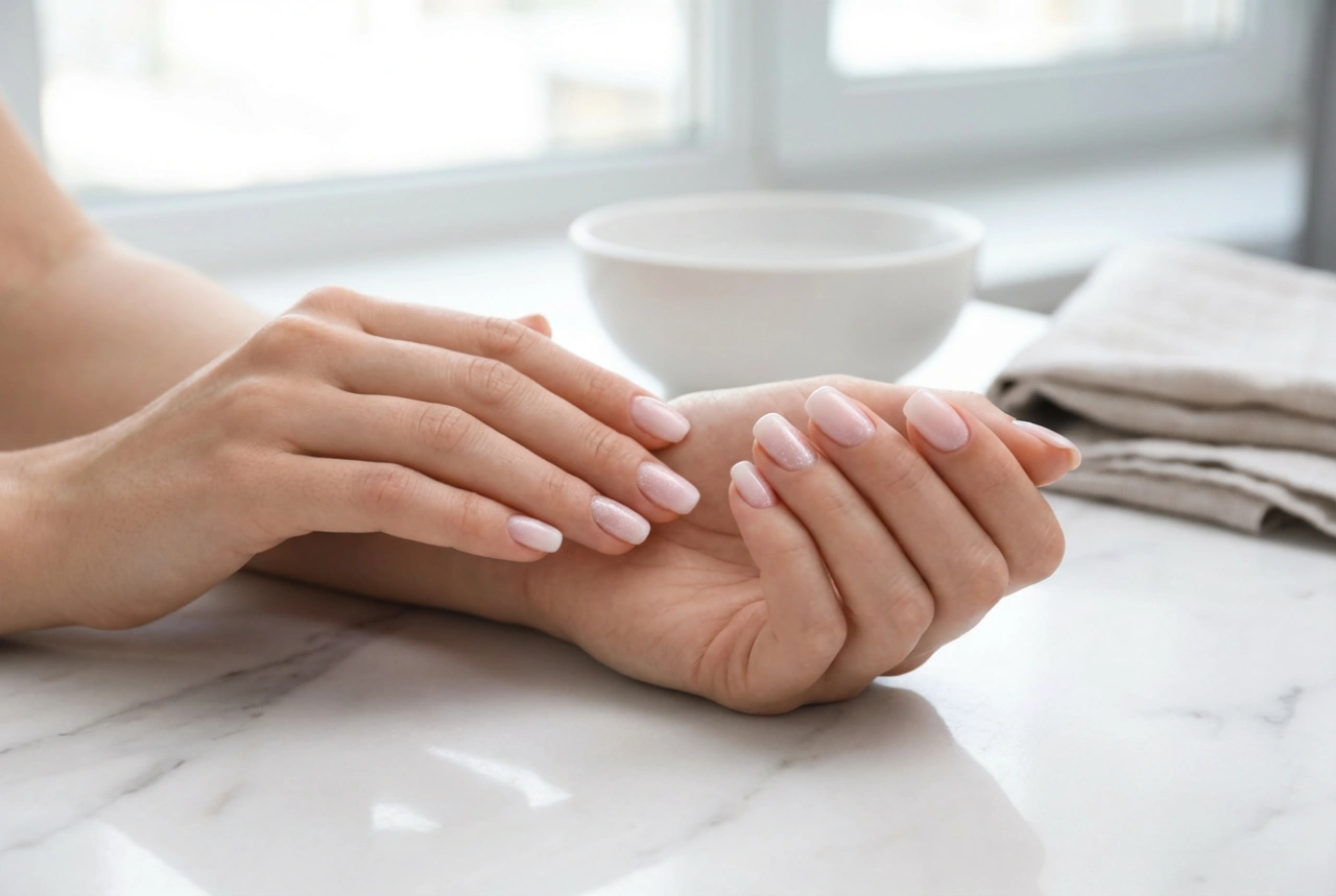 Lichte ombre nagels met glitter: een delicate glans zonder strepen