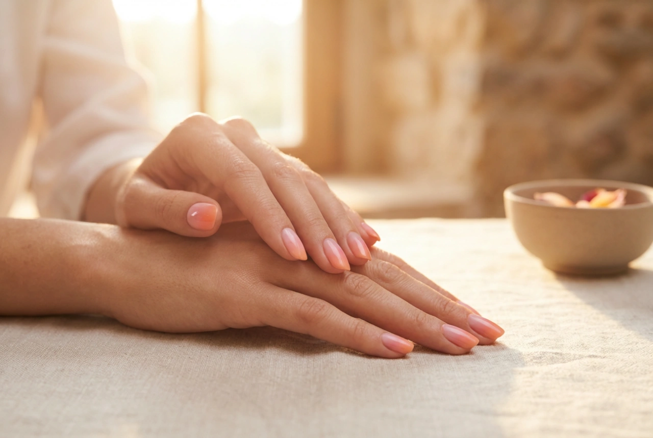 Roze-oranje ombre nagels: een zomerse zonsondergang op je handen