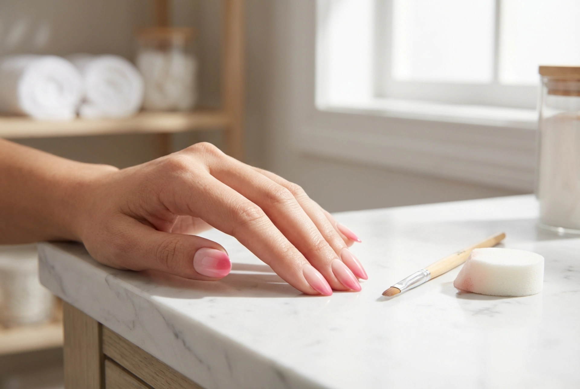 Roze ombre op je nagels: een zachte overgang met een penseel of sponsje