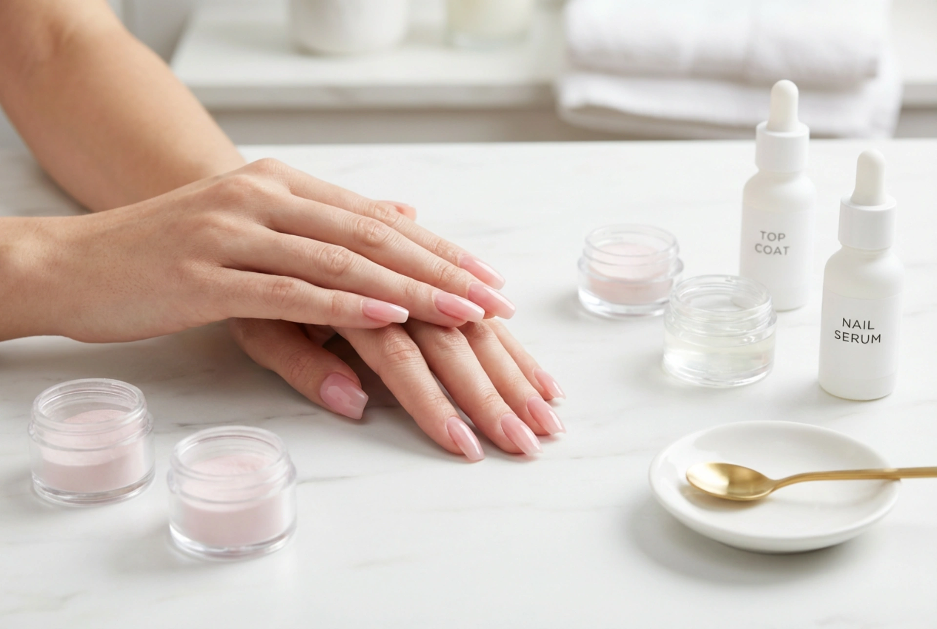 Roze glanzende nagels: het spiegeleffect, poeders en topcoats