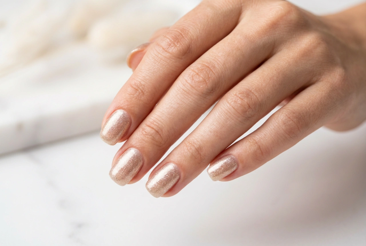 Hybride nagellak met glitters: gelijkmatig aanbrengen en een glanzende afwerking