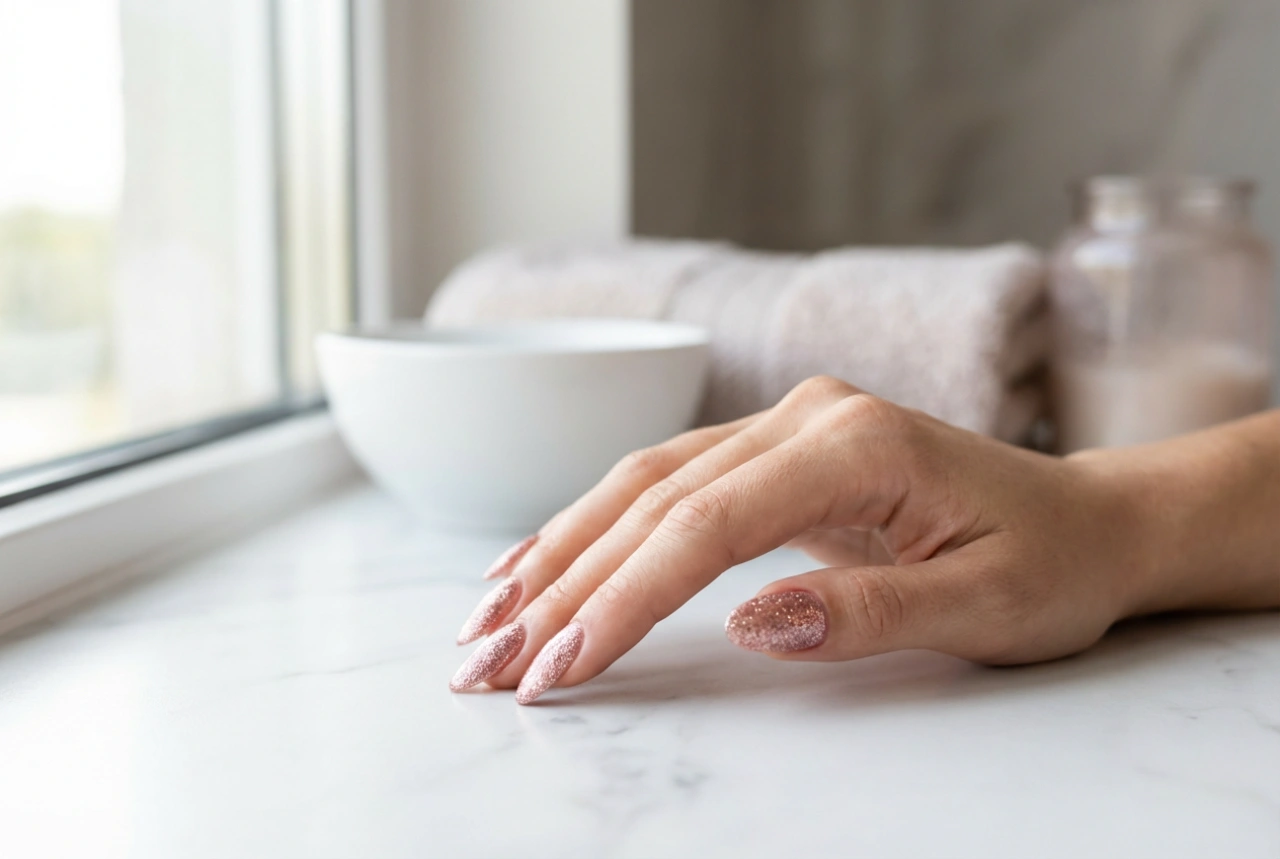 Glitter gellak: gelijkmatige dekking, glad oppervlak en langdurige glans