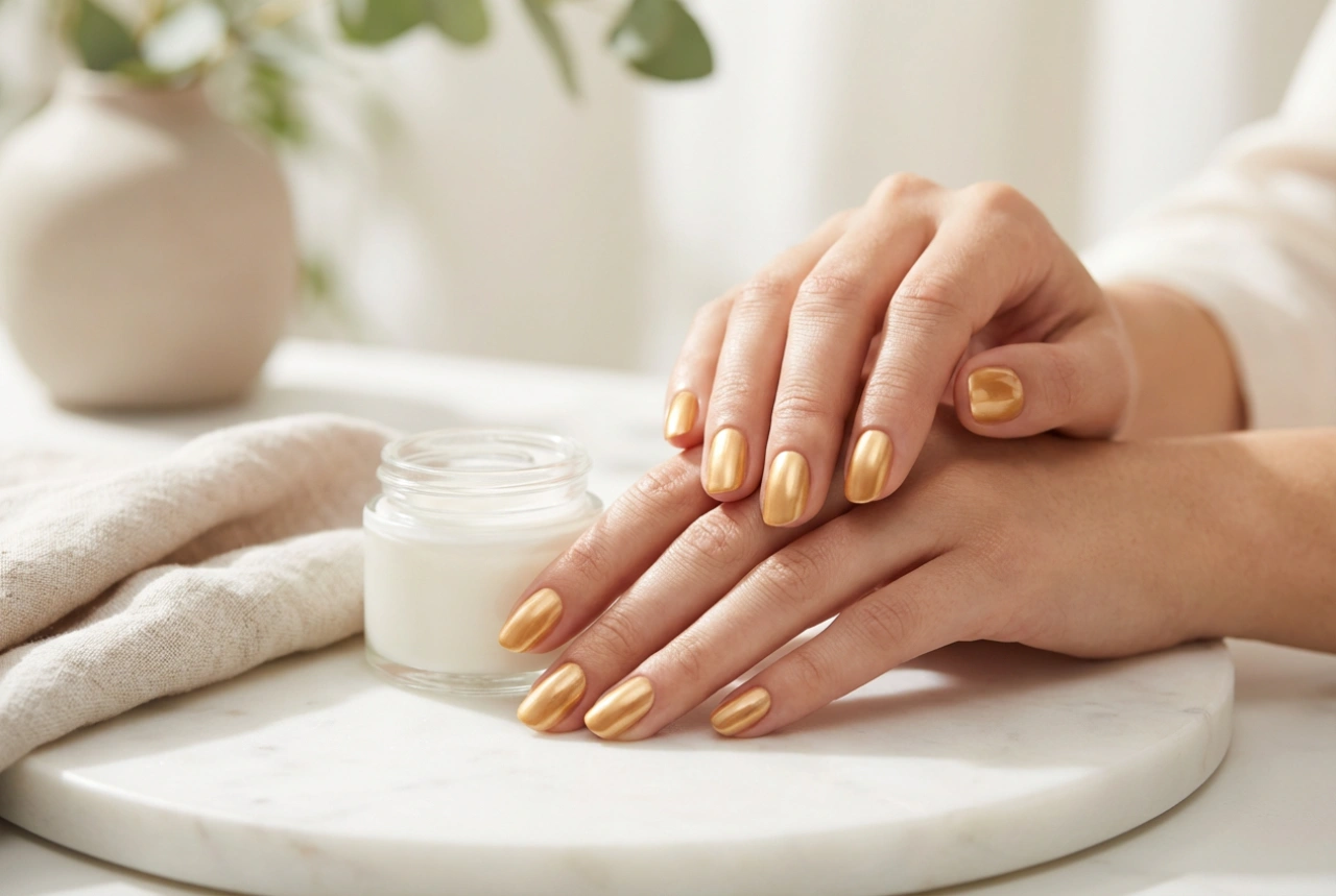 Gouden gellak: gladde applicatie, egale glans, en stylings
