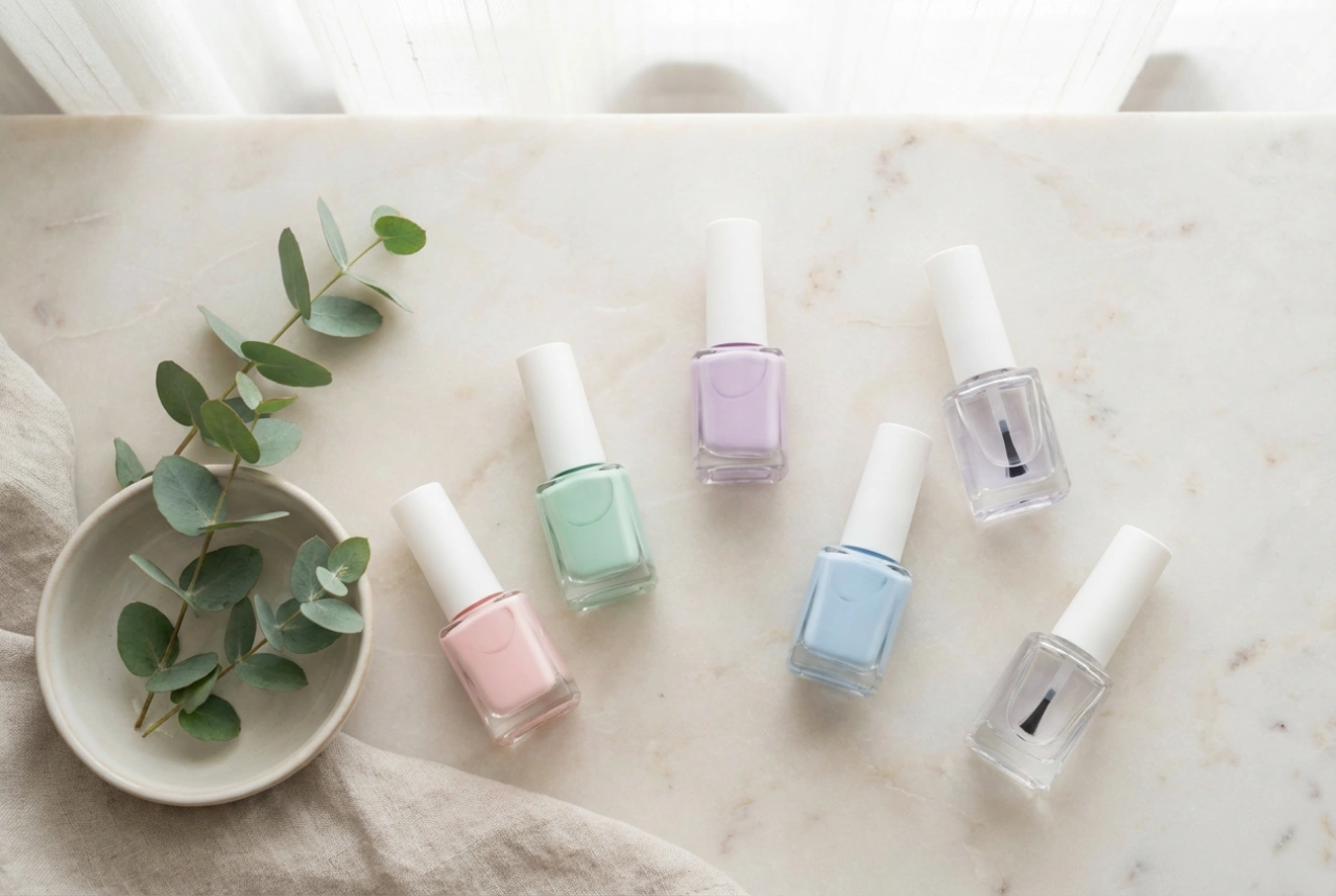 Pastelkleurige gellak stap voor stap: basecoat, twee lagen, topcoat