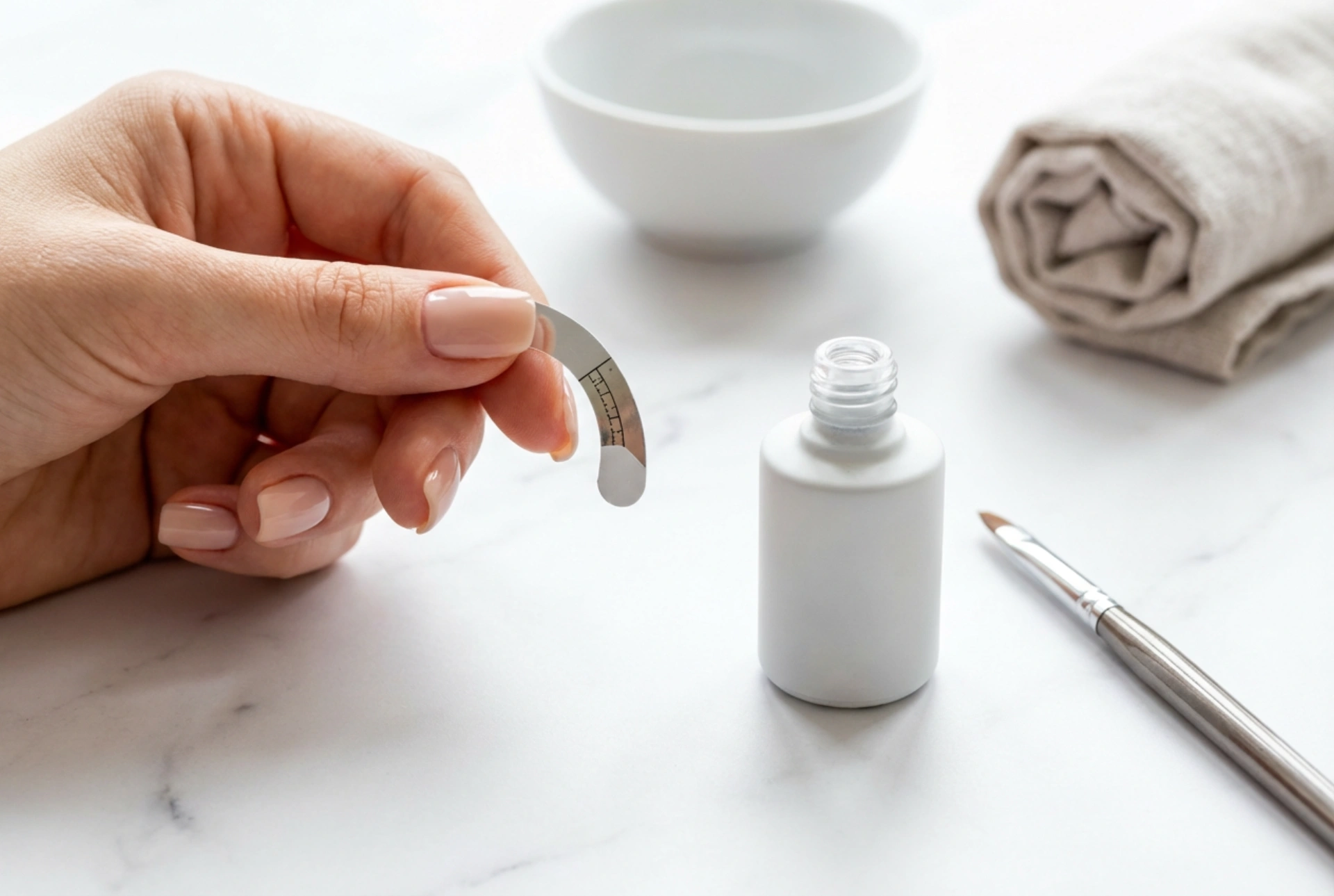 Witte gellak voor een french manicure: smile line, penseel en sjablonen