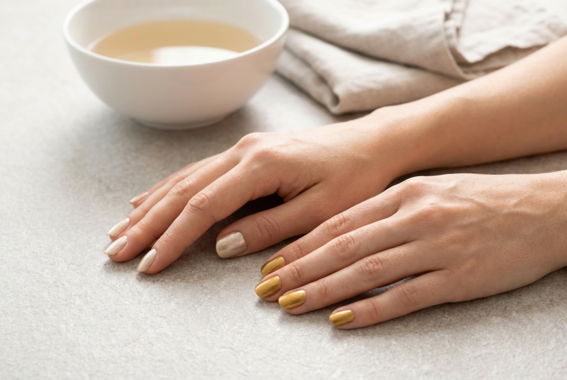 Gouden nagellak voor overdag en 's avonds: technieken en afwerkingen