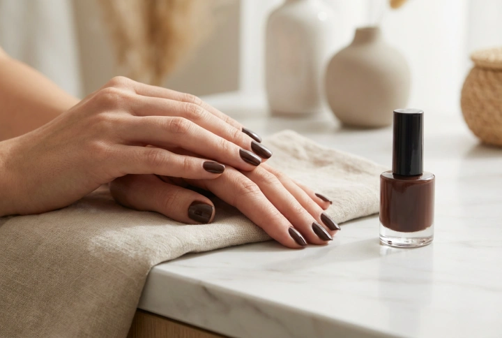 Chocoladebruine nagellak: hoe draag je het en hoe lak je het egaal