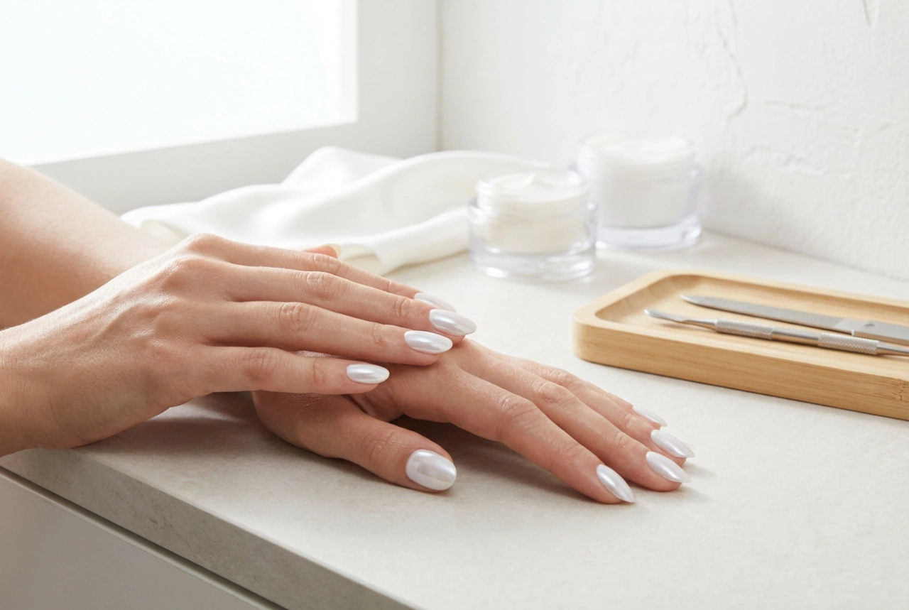 Lichte nagels met poeder: een subtiel spiegeleffect stap voor stap