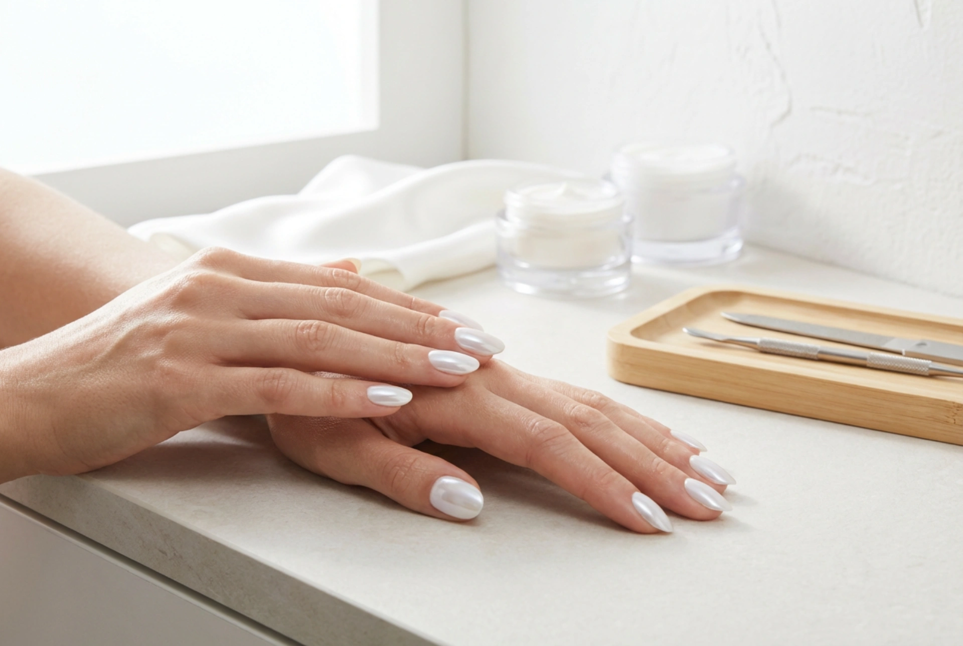 Lichte nagels met poeder: een subtiel spiegeleffect stap voor stap
