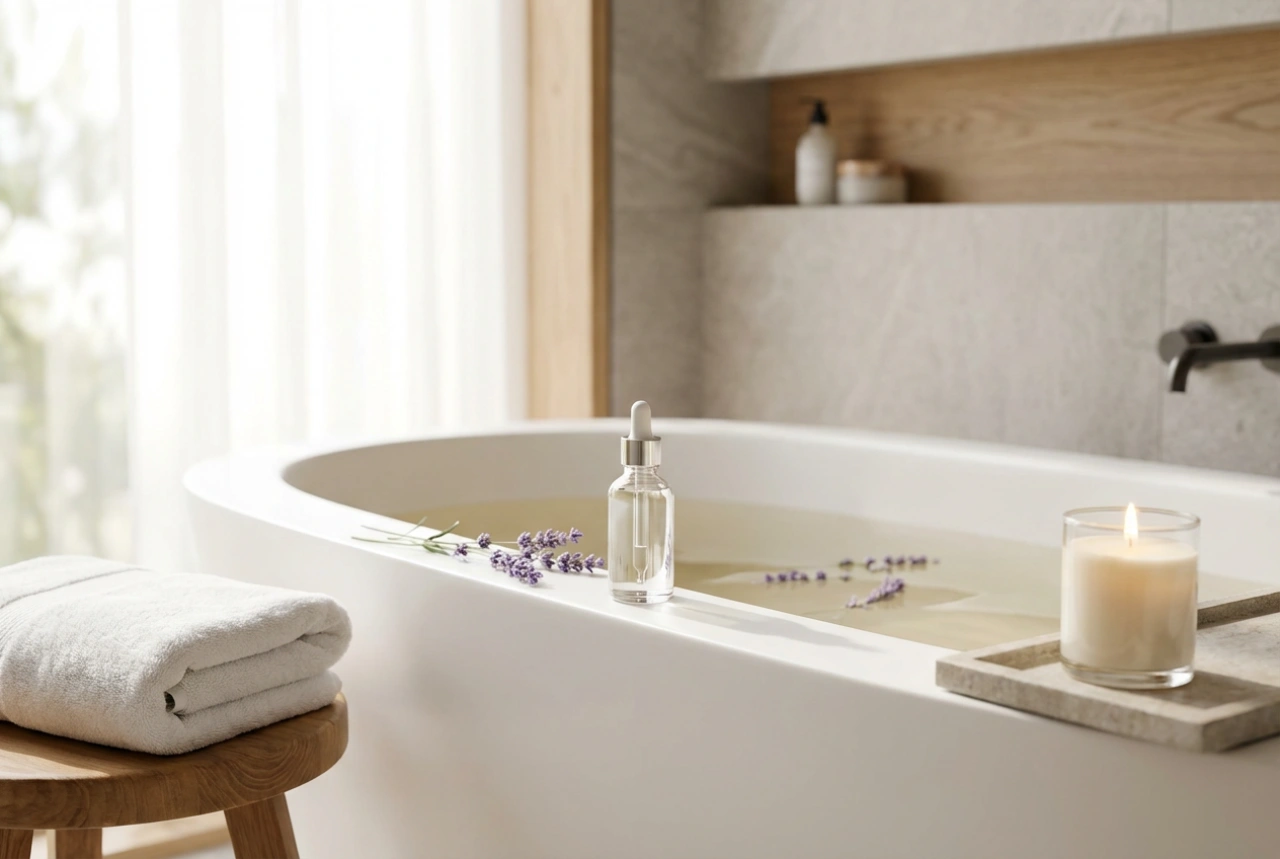 Lavendel etherische olie in de thuis-spa: bad, ontspanning, geur
