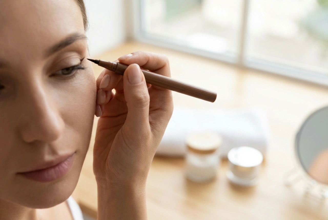 Bruine eyeliner pen: een precieze lijn, vormen en fouten corrigeren