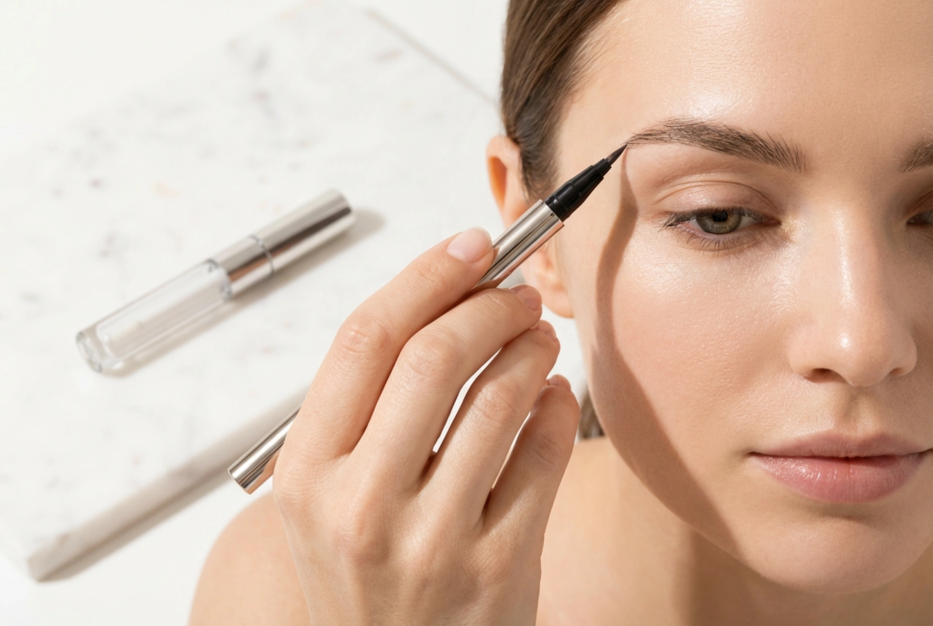Wenkbrauwliner: Hoe je haartjes tekent met de feathering-methode zonder een overdreven effect