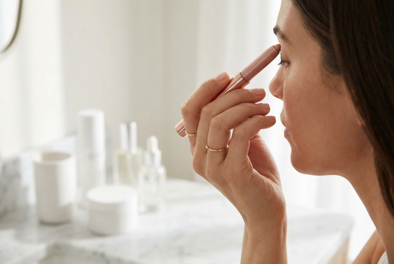 Oogschaduw stick: snelle make-up, blenden en fixeren