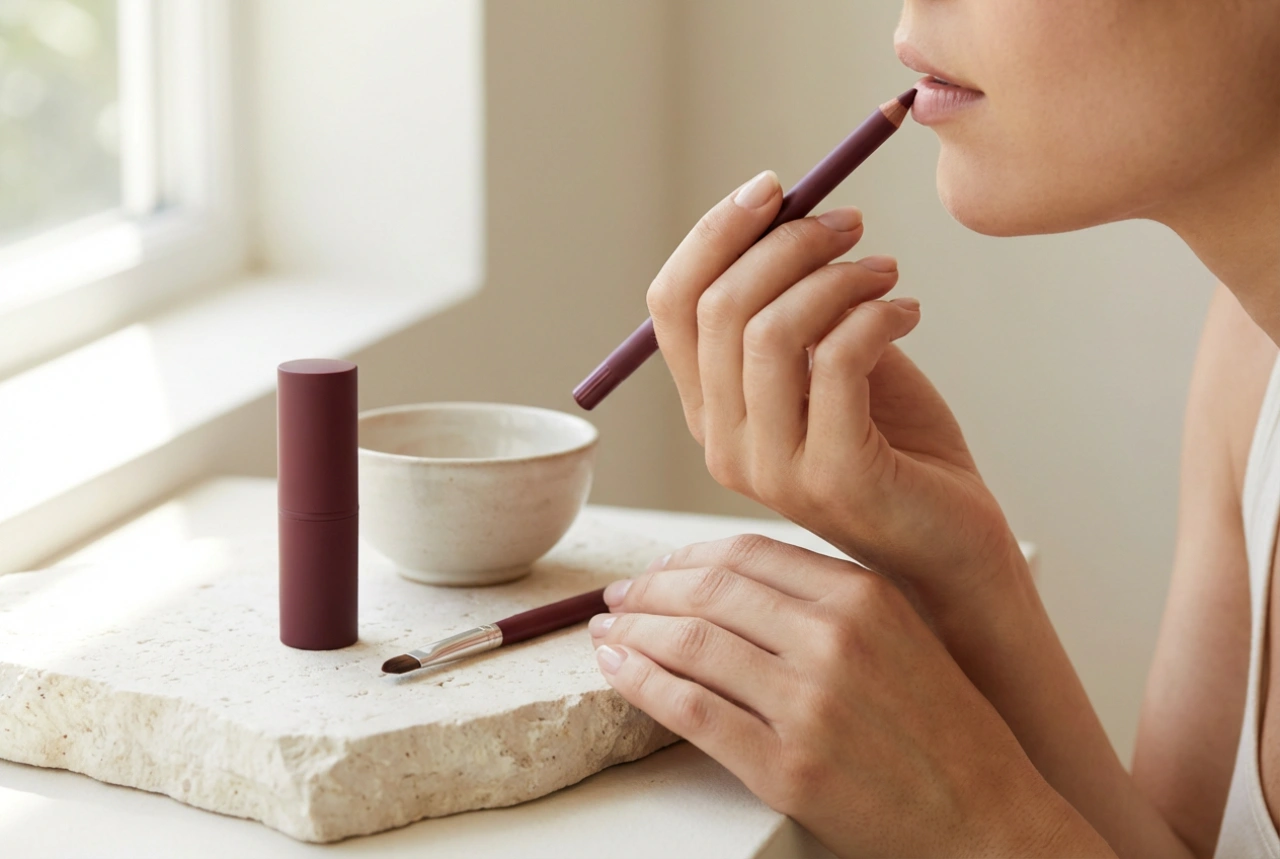 Bordeauxrode lippenstift zonder vlekken: voorbereiding en contour