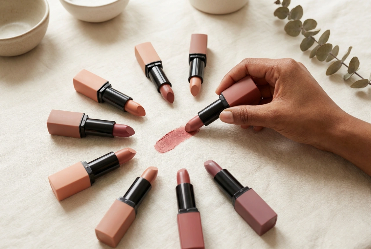 Nude lippenstift afgestemd op de huidskleur: warme en koele tinten